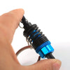 Adjustable Shock Absorber Coilover Keychains in color combination of black and blue, on a white background