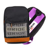 Bride racing backpack with purple harness shoulder straps, perfect back to school backpack!