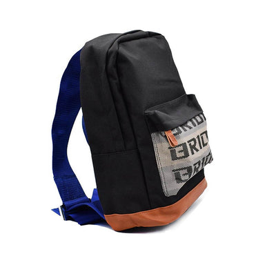 JDM backpack with blue racing harness shoulder straps, car backpack, bride racing backpack, best school backpack for boys