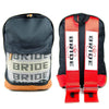 bride backpack with red harness racing shoulder straps, jdm backpack, car backpack, back to school