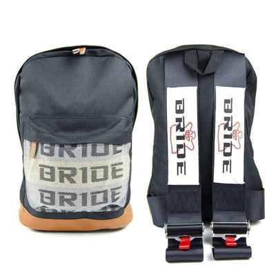 bride backpack with black harness racing shoulder straps, jdm backpack, car backpack, back to school