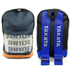 bride backpack with blue harness racing shoulder straps, jdm backpack, car backpack, back to school