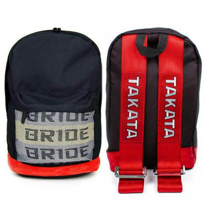 JDM backpack with red racing harness shoulder straps, car backpack, bride racing backpack, best school backpack for boys